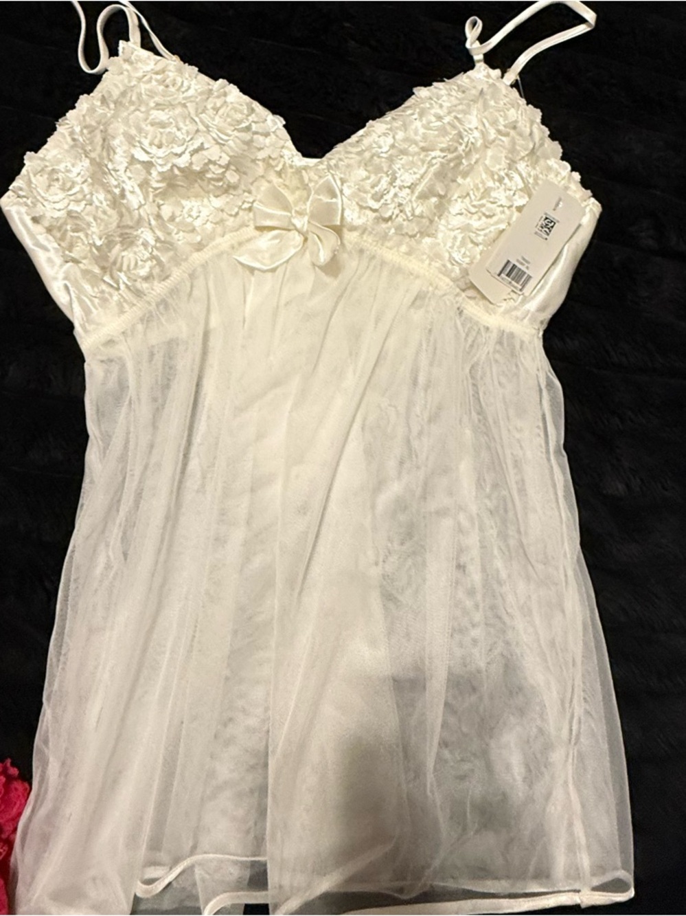 Floral Lace & Sheer Mesh Chemise in Ivory